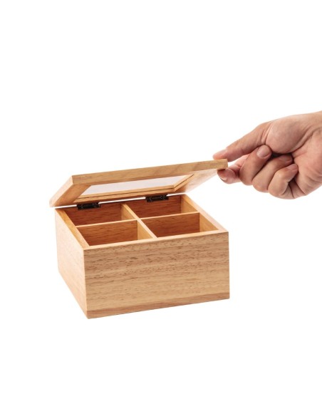 Mini boîte à thé Olympia 4 compartiments en bois d'évéa