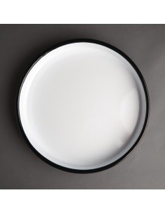 Plat de service émaillé Olympia 320 mm - bleu blanc noir