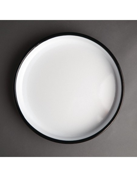 Plat de service émaillé Olympia 320 mm - bleu blanc noir