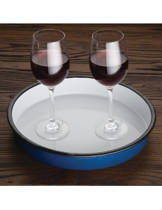 Plat de service émaillé Olympia 320 mm - bleu blanc noir 2