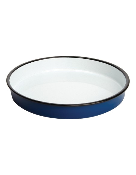 Plat de service émaillé Olympia 320 mm - bleu blanc noir
