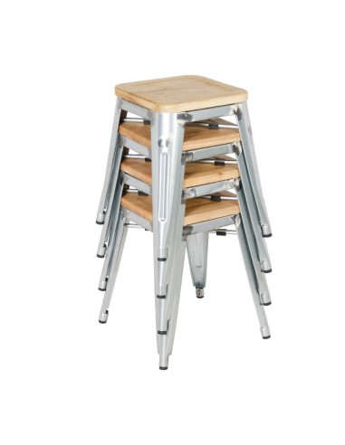 Tabourets bistro bas Bolero - lot de 4, acier et frêne
