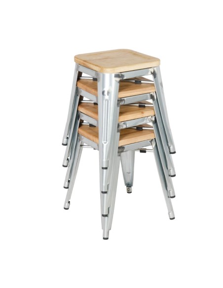Tabourets bistro bas Bolero - lot de 4, acier et frêne