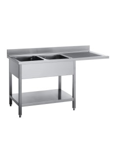 Plonge inox double cuve Gastro M 160x70 cm - réglable