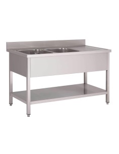 Plonge inox double cuve Gastro M 160x70x85 cm