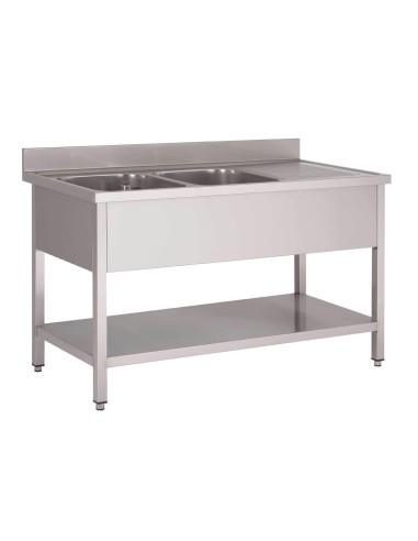 Plonge inox double cuve Gastro M 160x70x85 cm