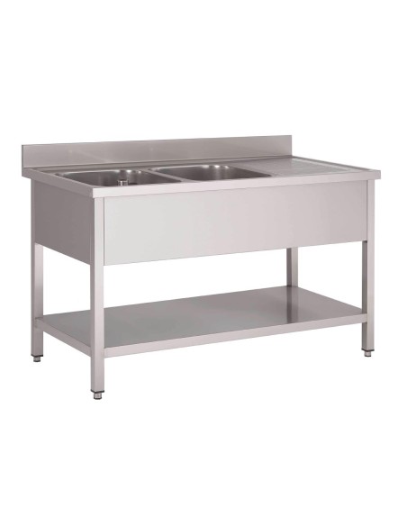 Plonge inox double cuve Gastro M 160x70x85 cm