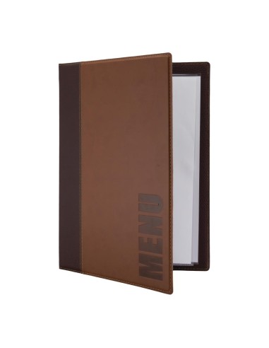 Protège-menus Securit A4 marron clair - cuir synthétique