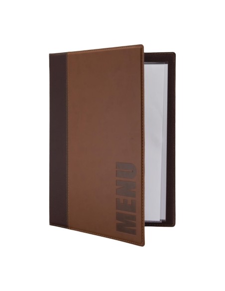Protège-menus Securit A4 marron clair - cuir synthétique