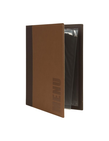 Protège-menus Securit A4 marron clair - cuir synthétique