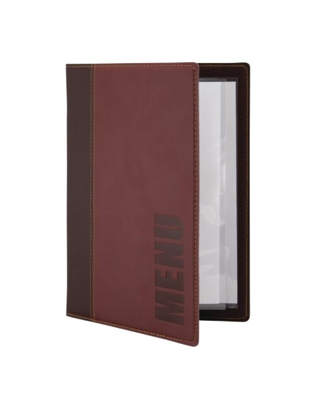 Protège-menus Securit A5 rouge foncé - cuir synthétique