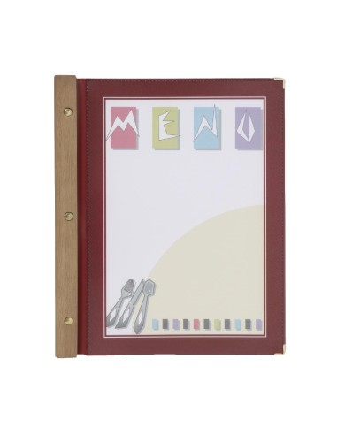 Protège-menus bois Securit rouge foncé A4 - 2 inserts