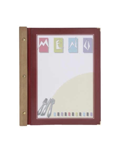 Protège-menus bois Securit rouge foncé A4 - 2 inserts