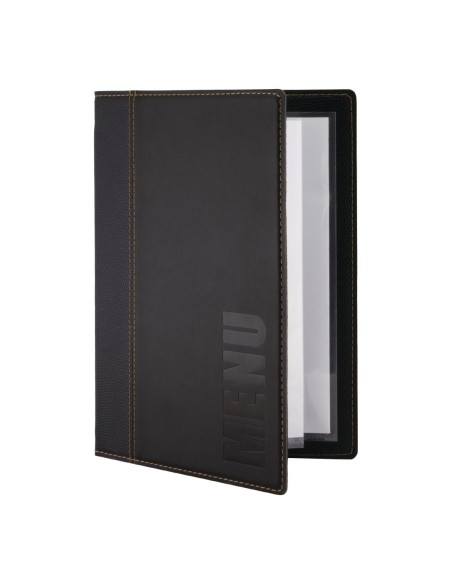 Protège-menus contemporain Securit A5 noir - 4 pages