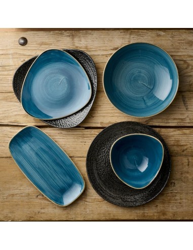 Assiettes triangulaires Churchill Stonecast Java Blue Lotus 228mm - lot de 12