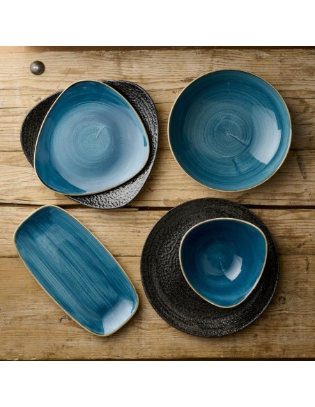 Assiettes triangulaires Churchill Stonecast Java Blue Lotus 228mm - lot de 12