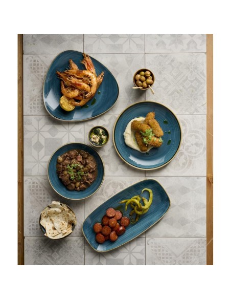 Assiettes triangulaires Churchill Stonecast Java Blue Lotus 228mm - lot de 12