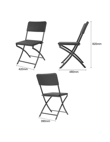 Chaises pliantes en rotin PE noires Bolero - lot de 2