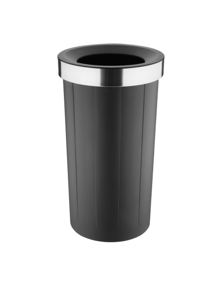 Poubelle ronde noire 60L Bolero - Couvercle ouvert