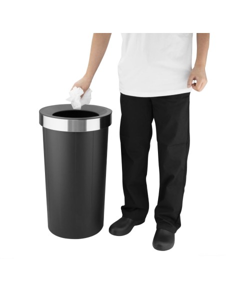 Poubelle ronde noire 60L Bolero - Couvercle ouvert