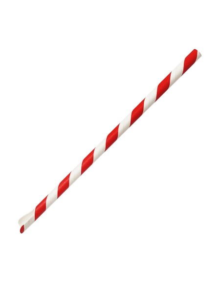 Pailles cuillères compostables Fiesta rouge/blanc - lot de 250