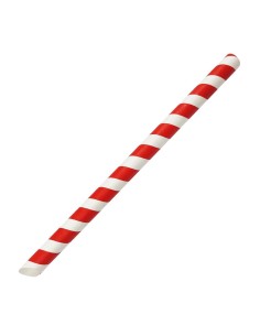 Pailles compostables Fiesta rouge et blanc 12mm - Lot 150