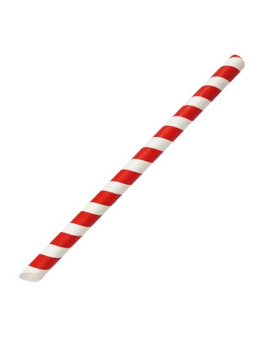 Pailles compostables Fiesta rouge et blanc 12mm - Lot 150