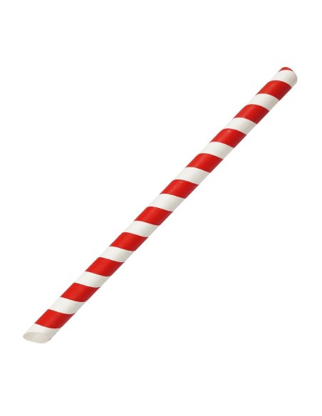 Pailles compostables Fiesta rouge et blanc 12mm - Lot 150