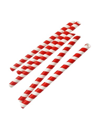 Pailles compostables Fiesta rouge et blanc 12mm - Lot 150
