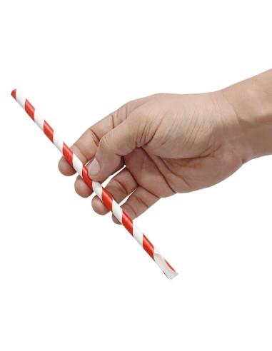 Pailles cuillères compostables Fiesta rouge/blanc - lot de 250