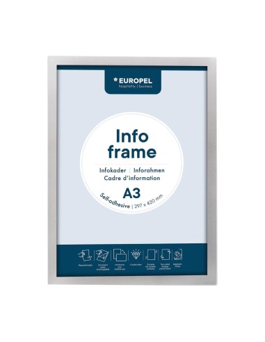 Cadres d'affichage autocollants Europel A3 argent - lot de 2