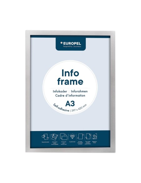 Cadres d'affichage autocollants Europel A3 argent - lot de 2