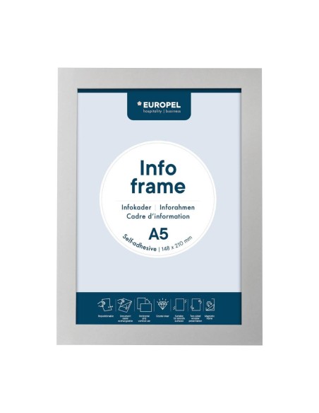 Cadres d'affichage autocollants Europel A5 argent - lot de 2