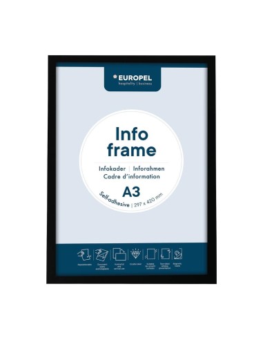 Cadres d'affichage autocollants Europel A3 noirs - lot de 2