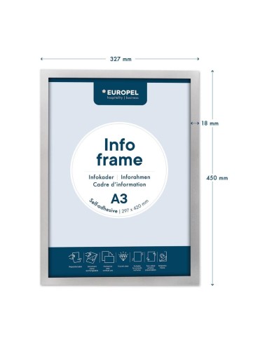 Cadres d'affichage autocollants Europel A3 argent - lot de 2