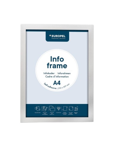 Cadres d'affichage autocollants Europel A4 argent - lot de 2