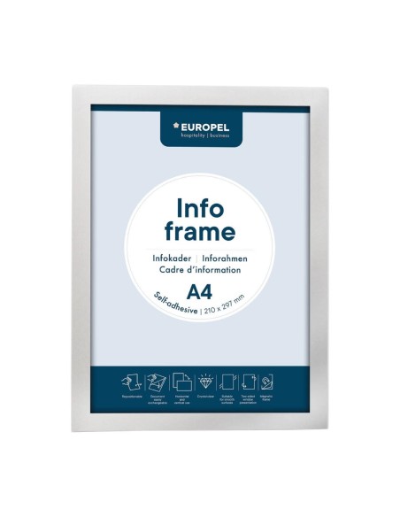Cadres d'affichage autocollants Europel A4 argent - lot de 2