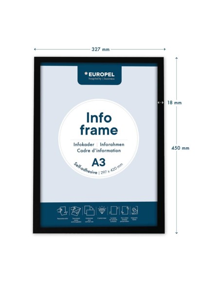 Cadres d'affichage autocollants Europel A3 noirs - lot de 2