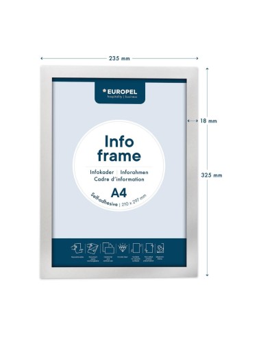 Cadres d'affichage autocollants Europel A4 argent - lot de 2