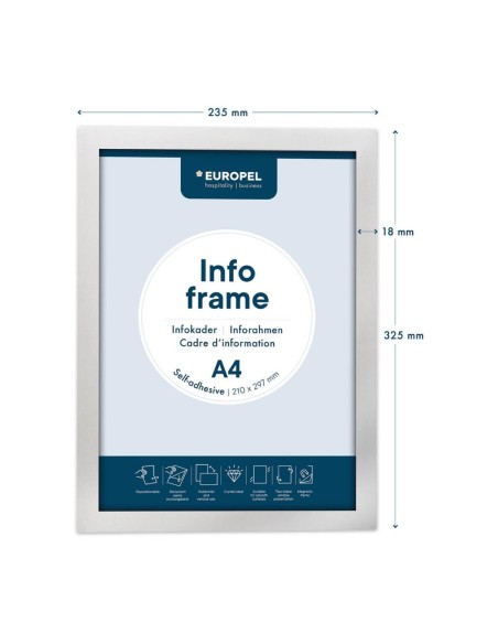 Cadres d'affichage autocollants Europel A4 argent - lot de 2