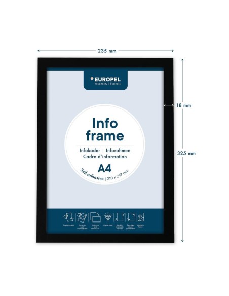 Cadres d'affichage autocollants Europel A4 noirs - lot de 2