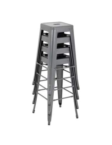 Tabourets hauts en acier galvanisé Bolero Bistro gris métalisé (lot de 4)