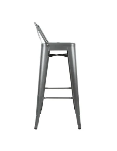 Tabourets hauts en acier gris métal avec dossier Bolero Bistro (lot de 4)