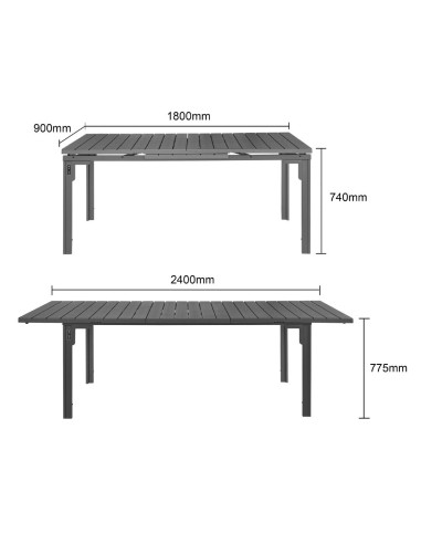 Table d'extérieur extensible Bolero Valletta gris 1800mm