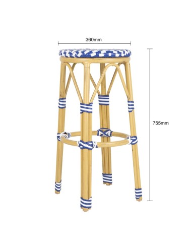 Tabourets de bar en rotin PE Bolero bleu - lot de 2