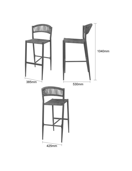 Tabourets bar extérieur Bolero Eden anthracite - lot de 2
