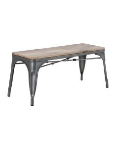 Banc Bolero Bistro 1000 mm - Lot de 2, cadre gris acier et assise bois manguier