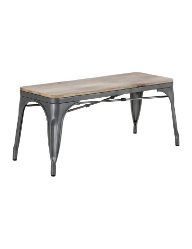 Banc Bolero Bistro 1000 mm - Lot de 2, cadre gris acier et assise bois manguier