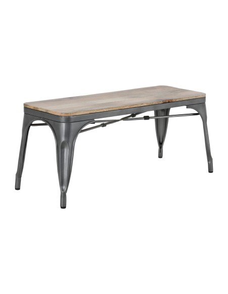 Banc Bolero Bistro 1000 mm - Lot de 2, cadre gris acier et assise bois manguier