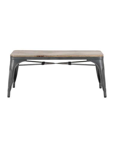 Banc Bolero Bistro 1000 mm - Lot de 2, cadre gris acier et assise bois manguier